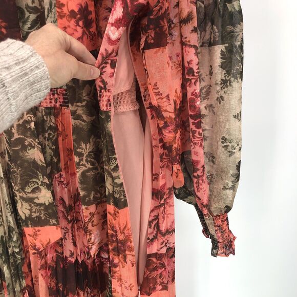 NEW Rachel Parcell Floral Chiffon Midi Dress Womens 10 Bow Neck Puff Long Sleeve - Picture 5 of 11